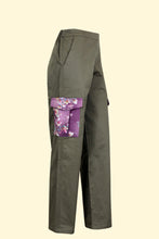 Load image into Gallery viewer, Cargo Pants with Suede Floral Pocket.