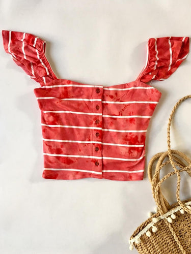 Crop flutter sleeve top.