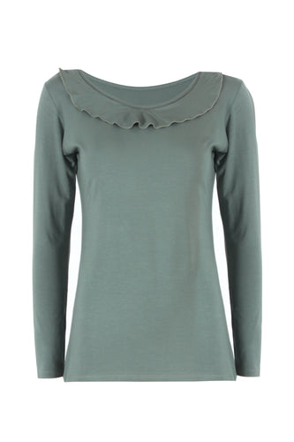 Long Sleeve Ruffle Collar Top.