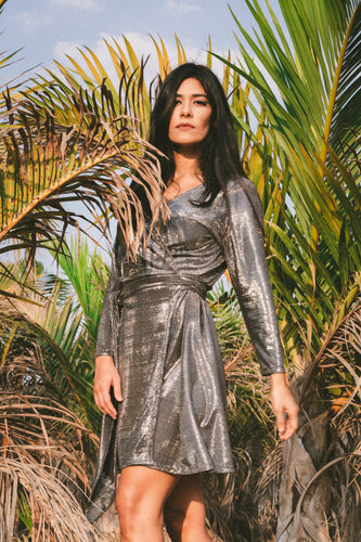 Metallic Wrap Dress.