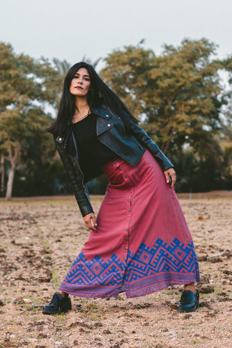 Button Print Maxi Skirt.